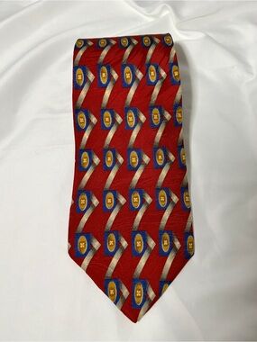 Vintage 90s Red Geometric Pattern Men's Tie - Classic Dress Accessory